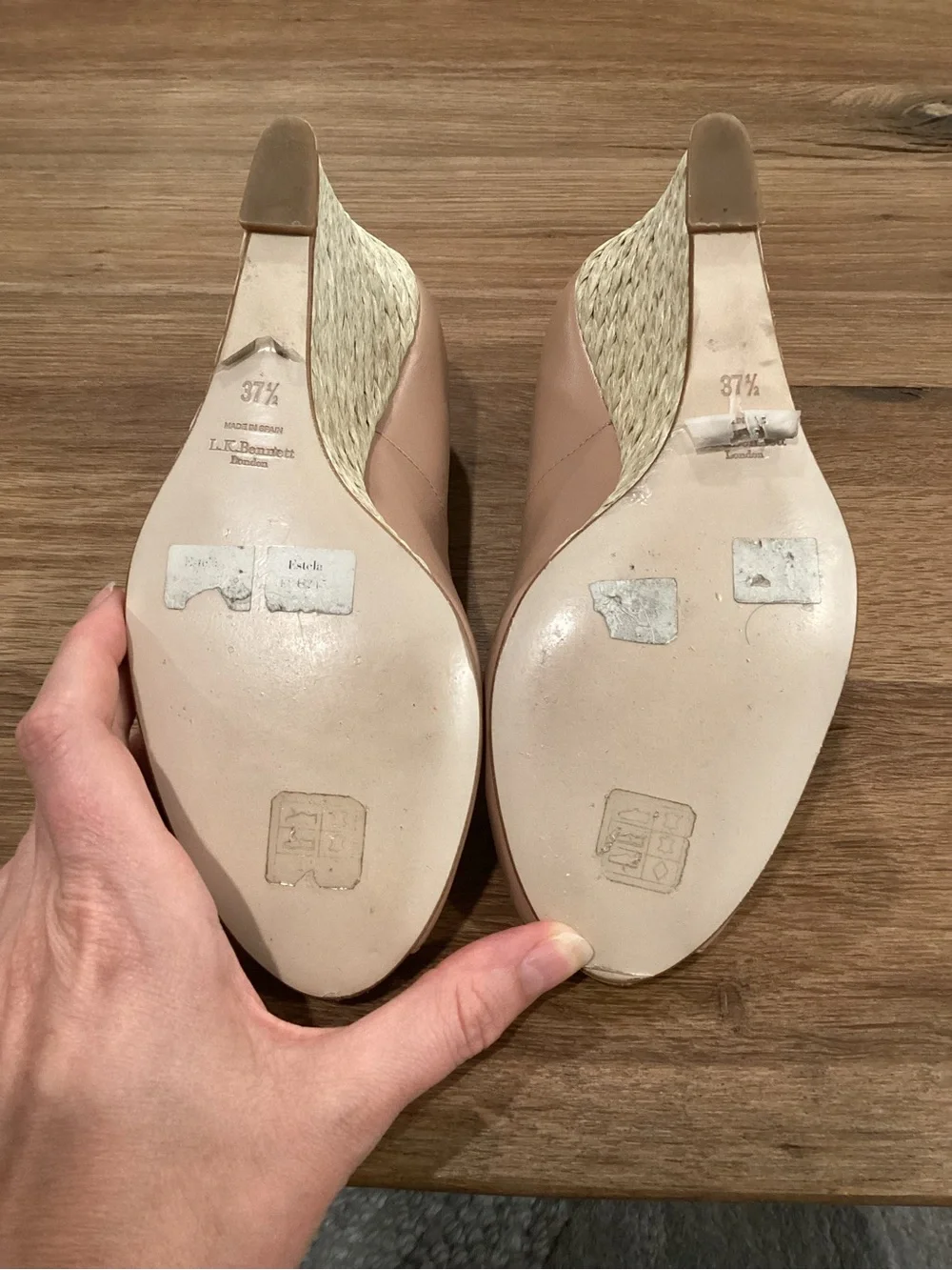 LK Bennett Blush Peep-Toe Espadrille Wedge Heels